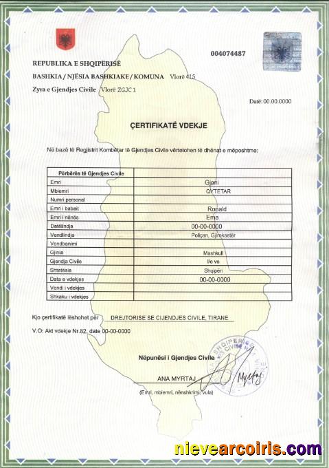 Albania death certificate